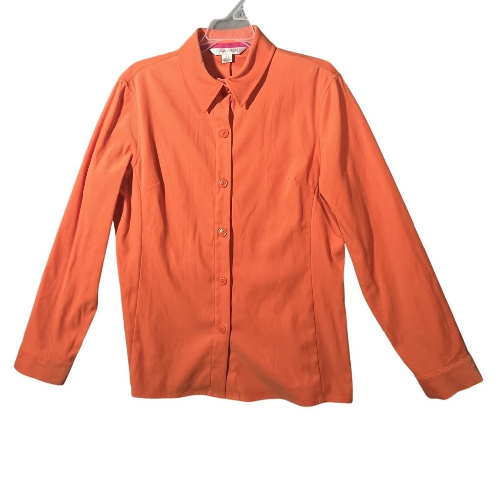 Casual Corner Women's Orange Button-Up Long Sleeve Blouse Top Size L‎ Polyester
